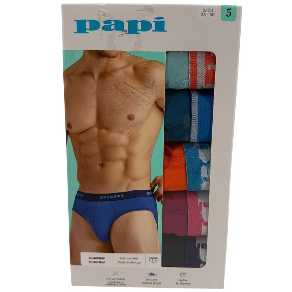 Papi Mens 5 Pack Low Rise Microfiber Briefs Multicolor Small 28-30 NEW